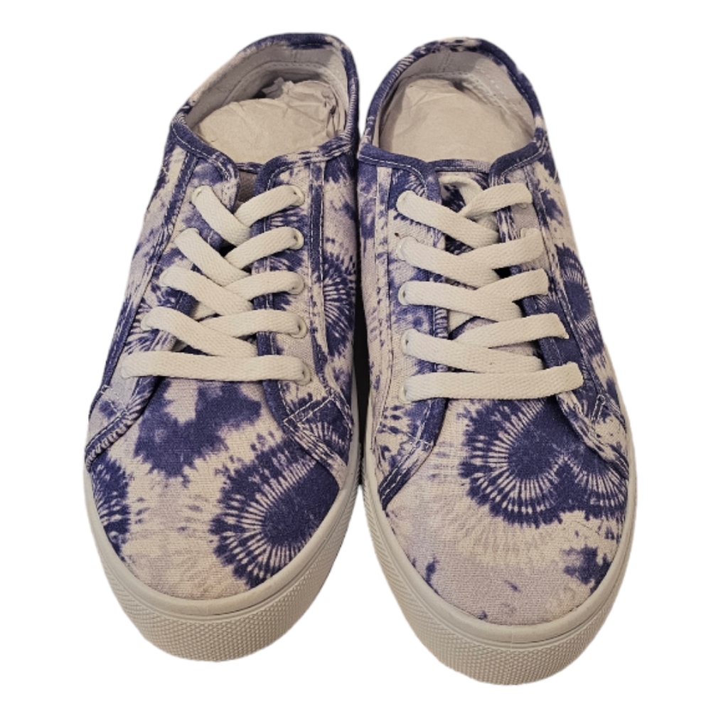 Blue and White ASOS Design Women's Dizzy Heart Tie Dye Lace Up Sneakers - Picture 1 of 14